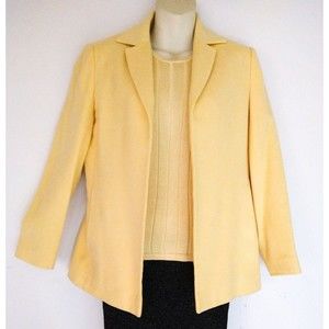 Talbots Womens Yellow Open Front Blazer Jacket W/ Yellow Silk Camisole SZ 2P